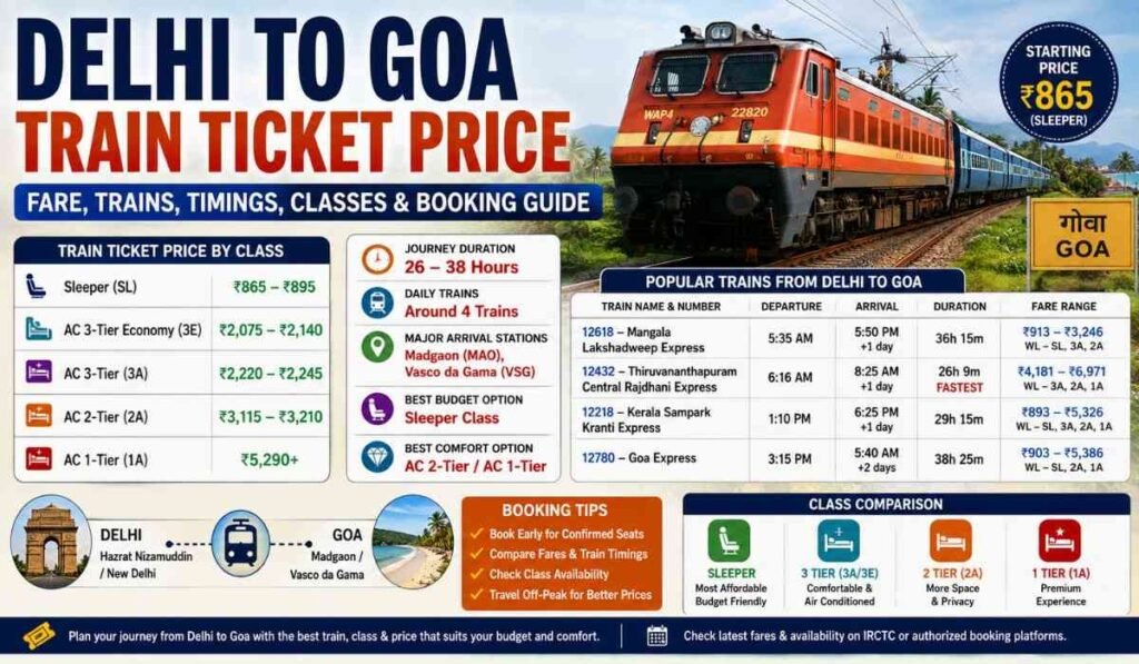 Delhi to Goa Train Ticket Price
