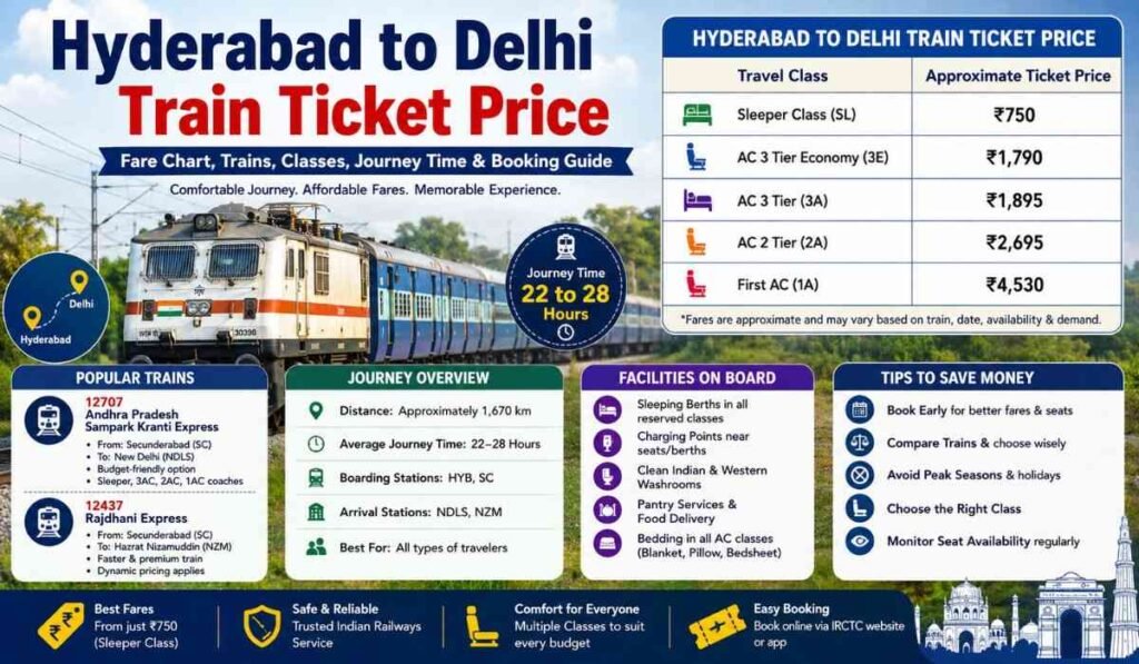 Hyderabad to Delhi Train Ticket Price